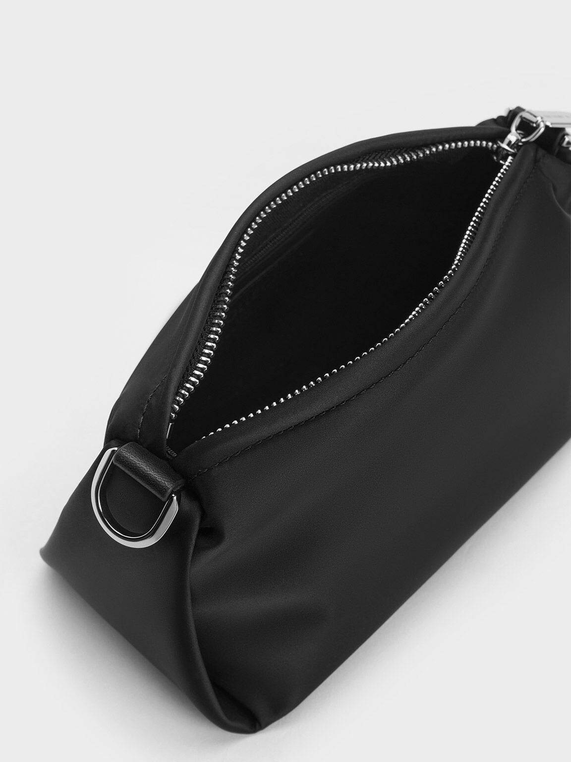 Embellished Chain Handle Satin Crossbody Bag, Black, hi-res