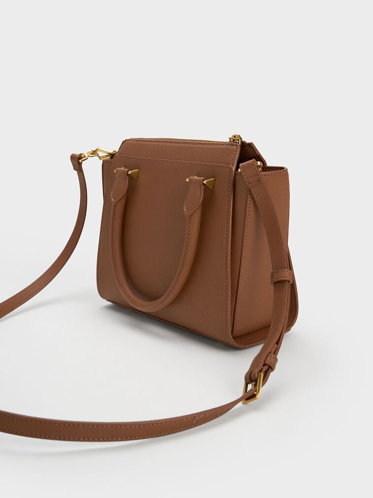 Bolso tote trapezoidal, Marrón chocolate, hi-res