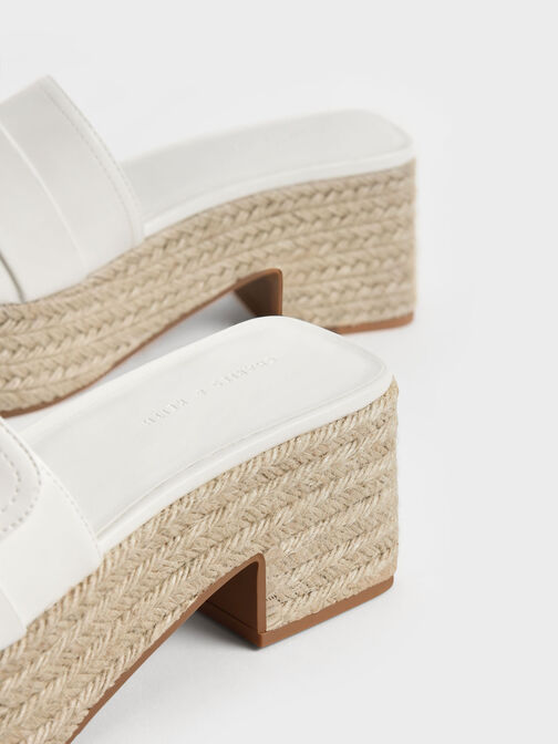 Buckled Platform Espadrilles, White, hi-res