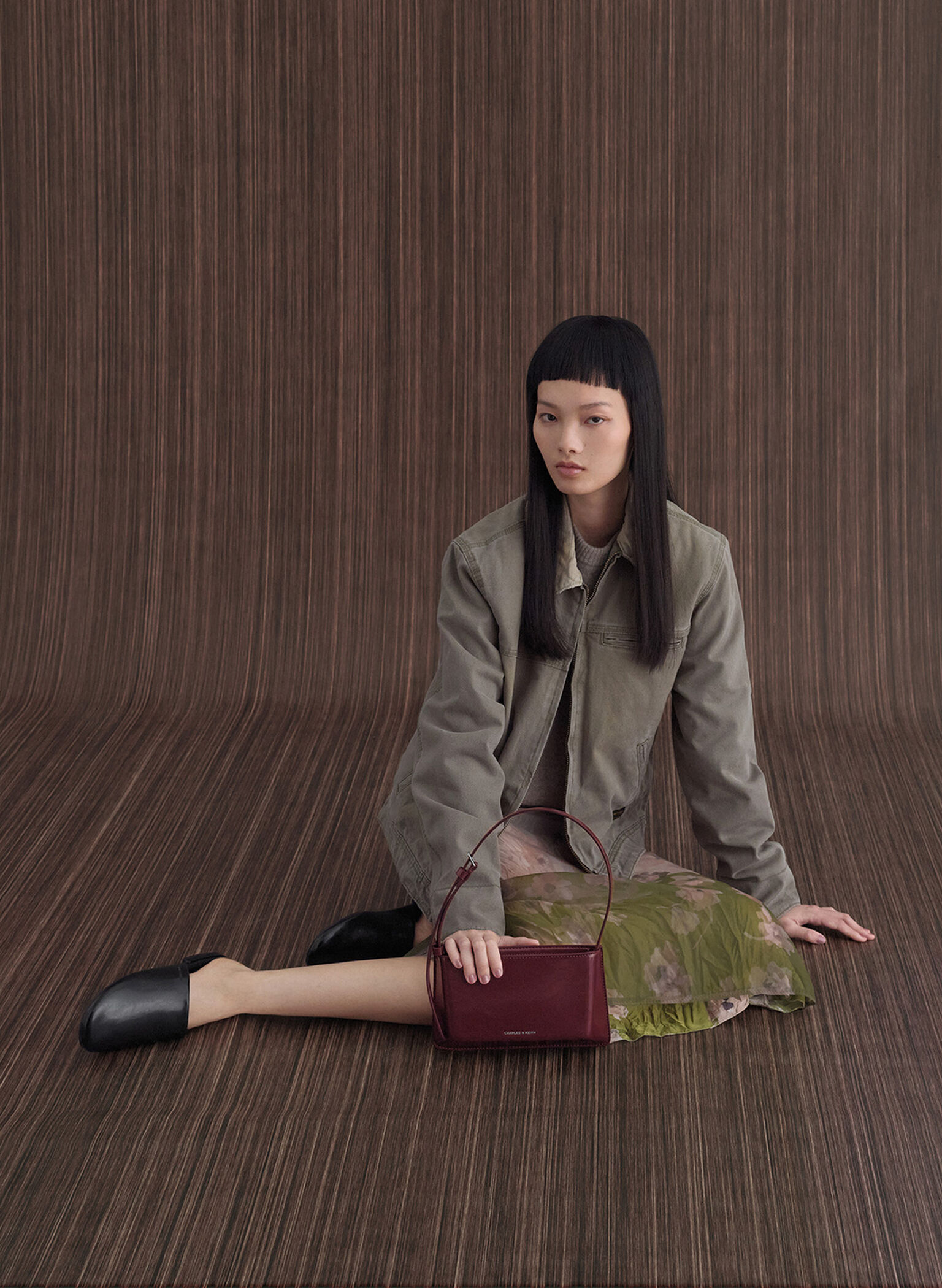Structured Boxy Shoulder Bag, Burgundy, hi-res