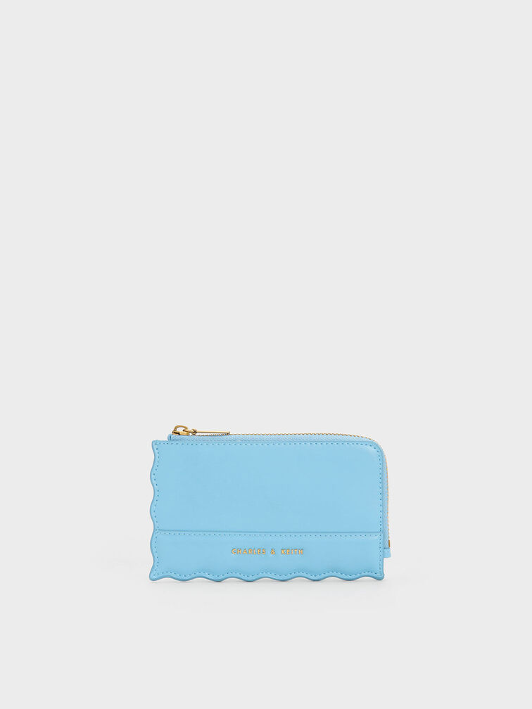 Wavy Trim Zip Wallet, Light Blue, hi-res