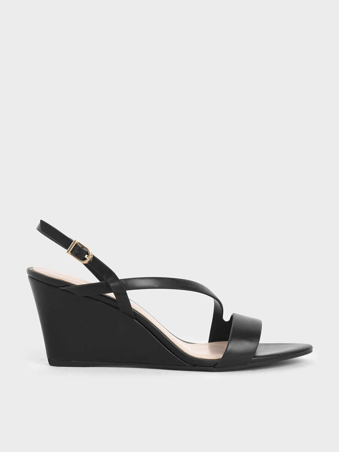 Black Asymmetric Strap Platform Wedges Charles Keith Id