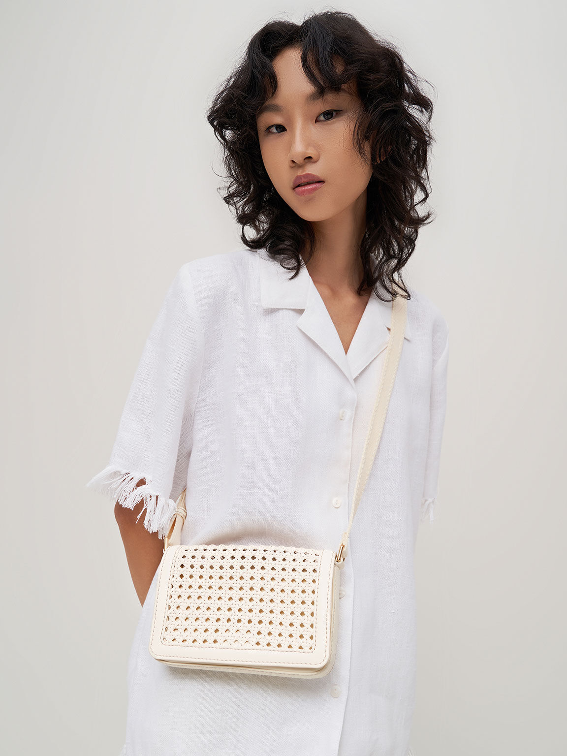 Cecily Woven Shoulder Bag, Cream, hi-res