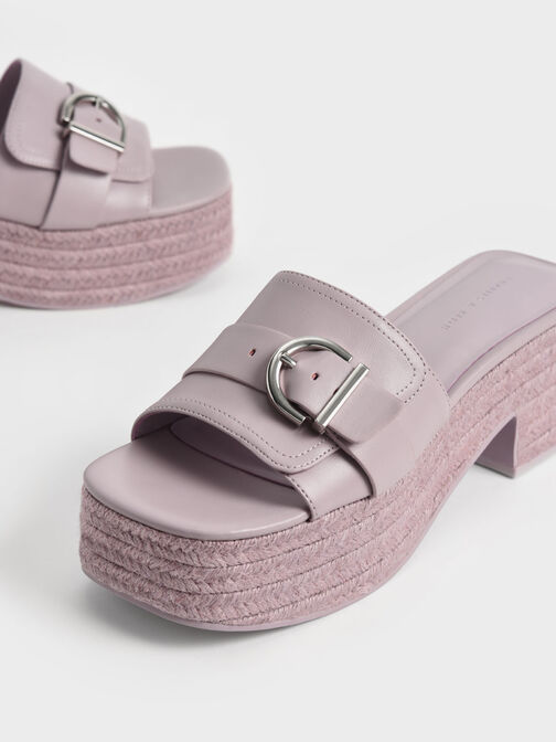 Buckled Platform Espadrilles, Lilac, hi-res