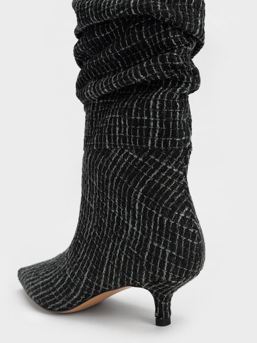 Kitten Heel Tweed Knee-High Boots, Multi, hi-res