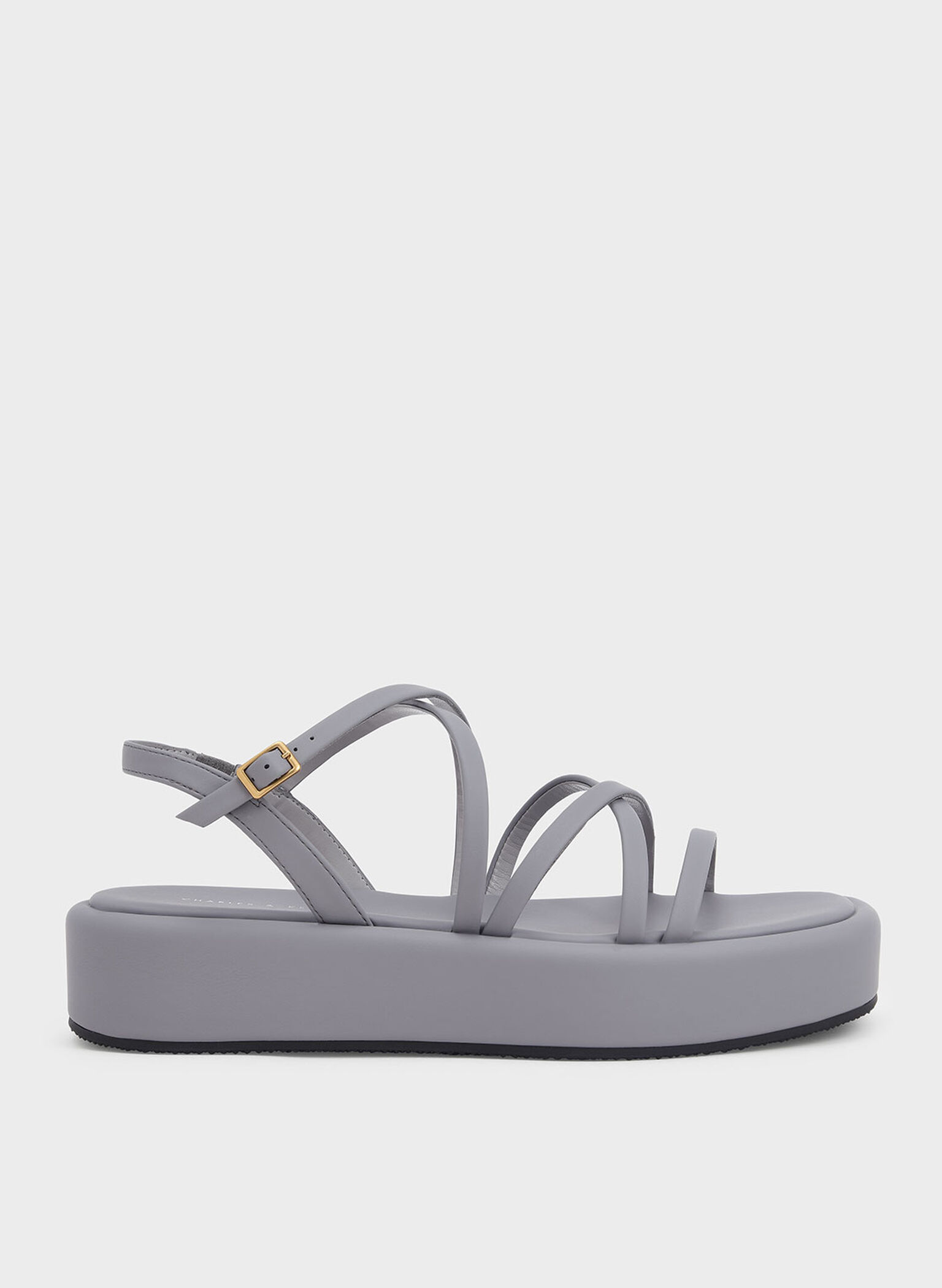 Grey Strappy Padded Flatforms - CHARLES & KEITH US