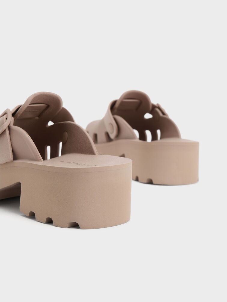 Mae Buckled Platform Mules, Brown, hi-res