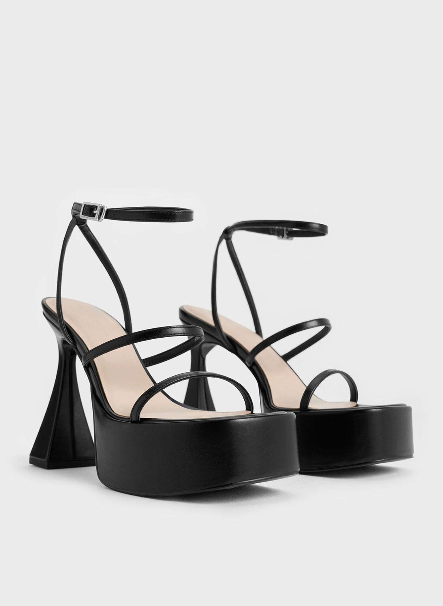 Sandalias de tiras con tacón escultural de plataforma, Negro, hi-res