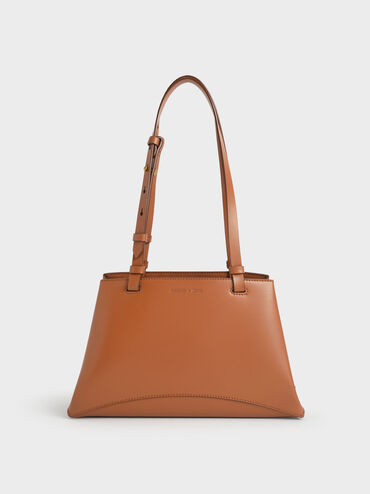 Double Handle Trapeze Tote, Cognac, hi-res