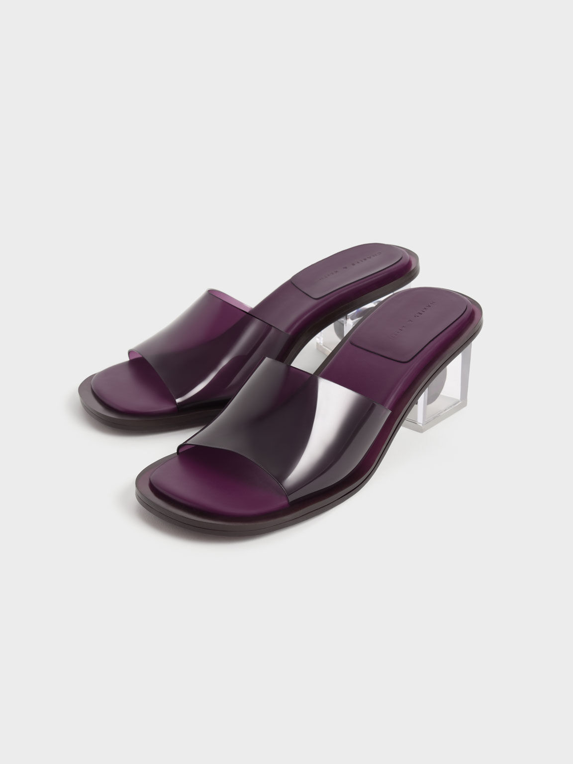 Madison Clear Sculptural Heel Mules, Purple, hi-res