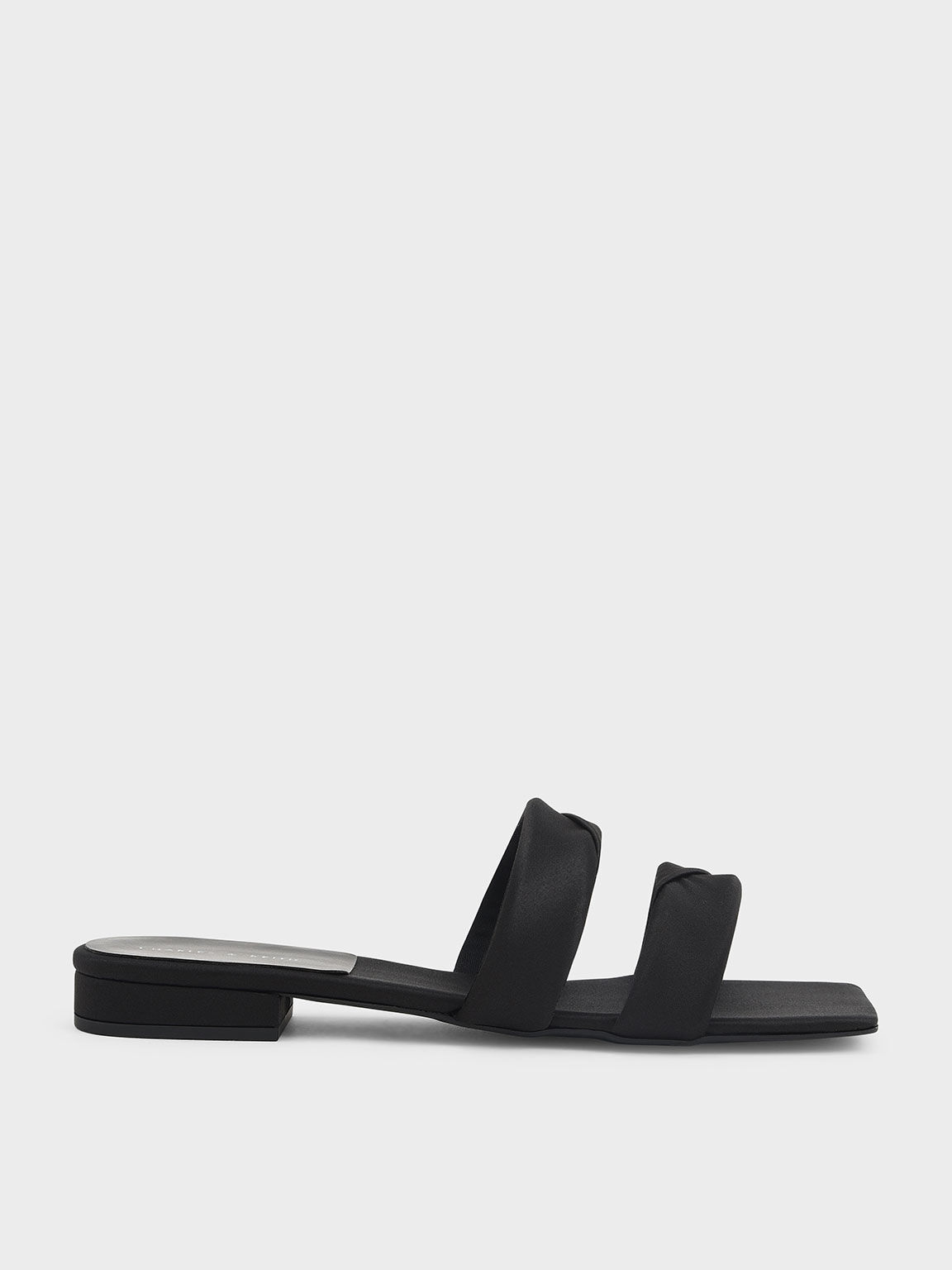 Puffy Strap Satin Sandals, Black, hi-res