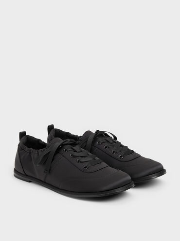 Satin Ruched Sneakers, Black Textured, hi-res