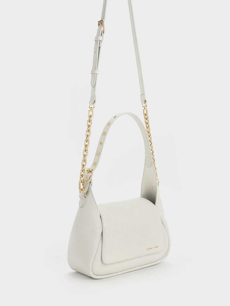 Bolso hoboBuzz con solapa frontal, Blanco, hi-res