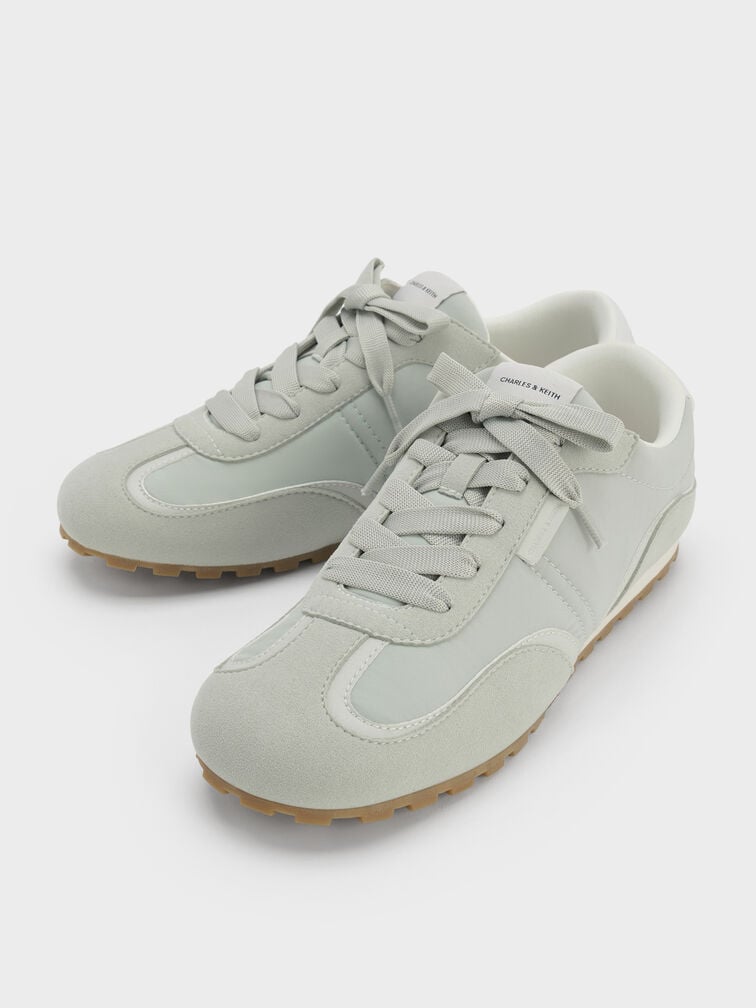 Nylon Contrast-Panel Lace-Up Sneakers, Mint Green, hi-res