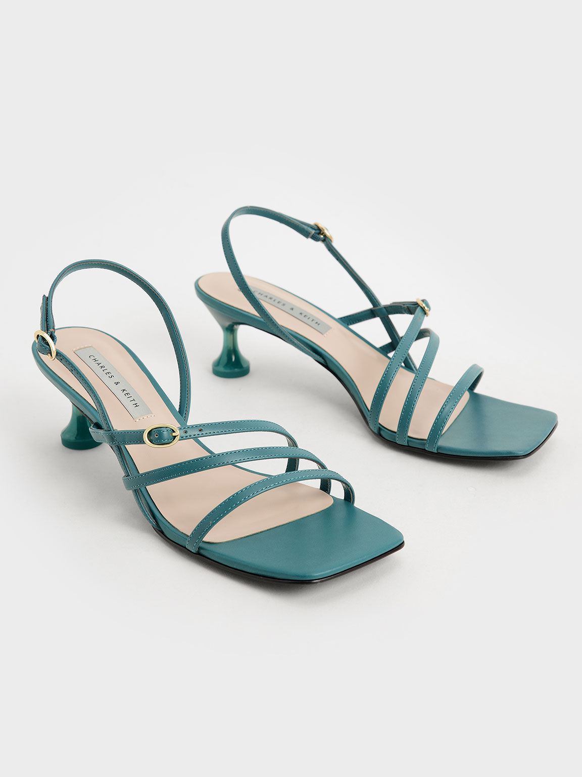 Strappy Sculptural Heeled Sandals, Green, hi-res