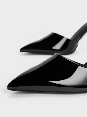 Patent Pointed-Toe Ankle-Strap Pumps, Black Patent, hi-res