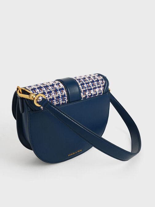 Bolso saddle Gabine de tweed, Azul marino, hi-res