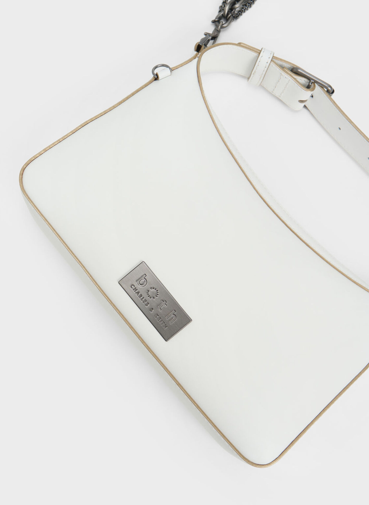 Jules Leather Chain-Embellished Bag, White, hi-res