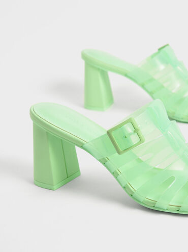 Madison See-Through Caged Mules, Green, hi-res