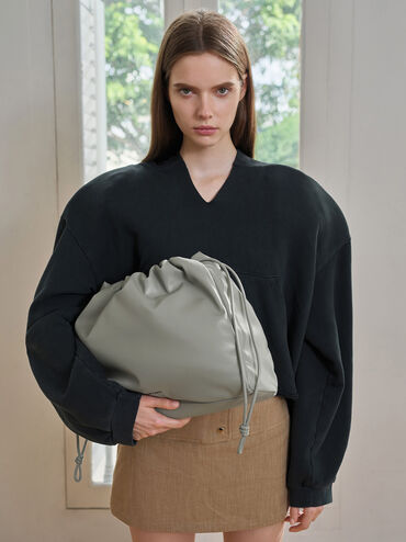 Bolso tote Bethel con cierre de cordón, Gris, hi-res