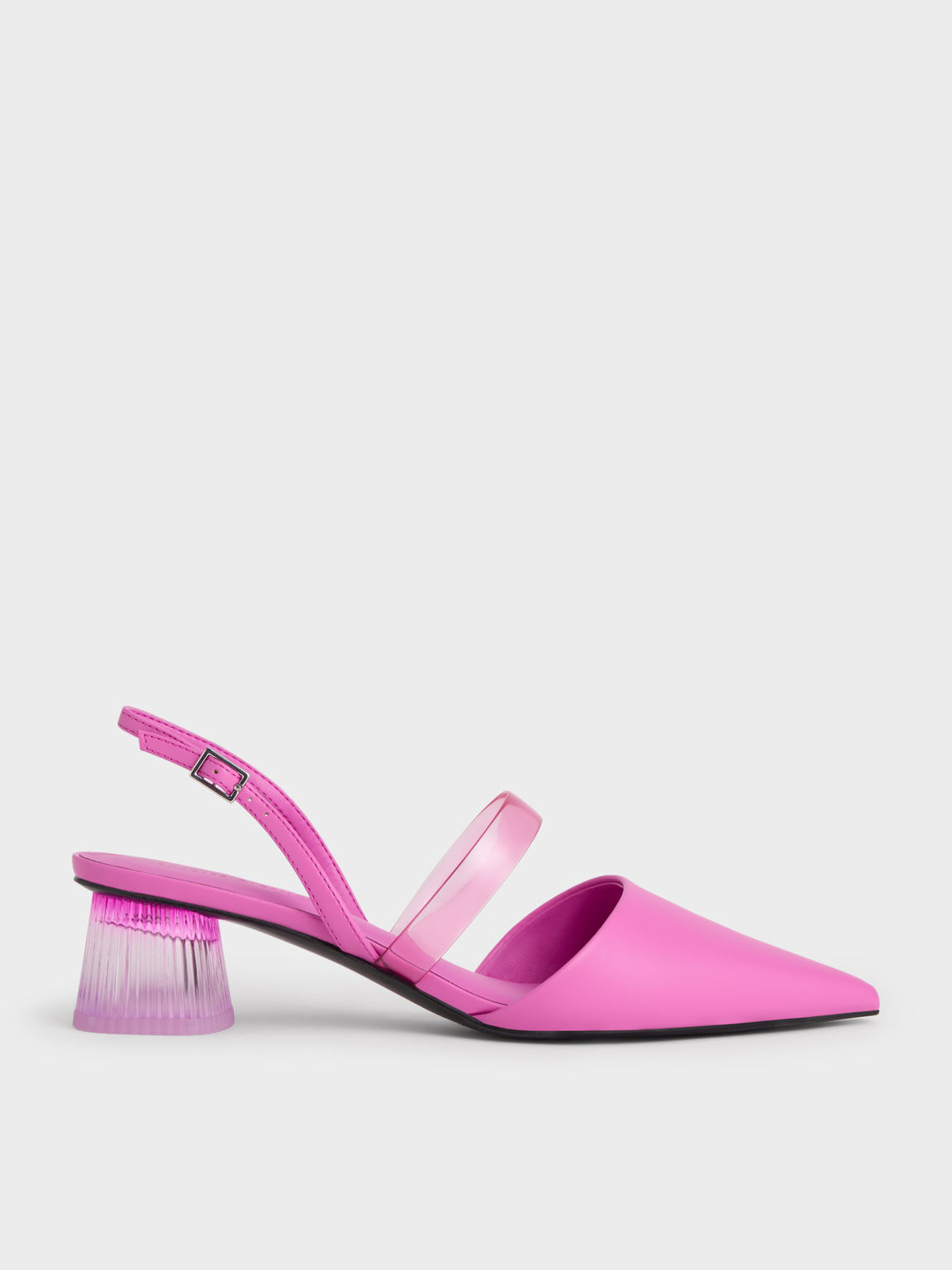 Clear Strap Slingback Pumps, Pink, hi-res