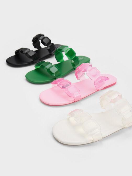 Fia Gem-Strap Slide Sandals, Green, hi-res