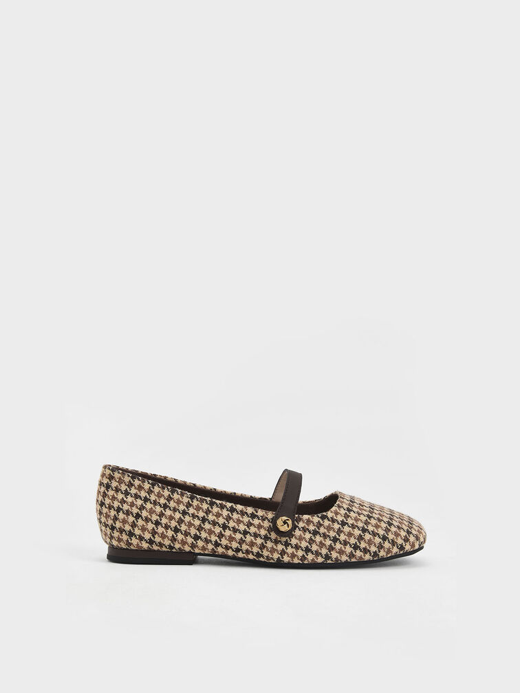 Girls' Houndstooth Print Mary Jane Flats, Multi, hi-res