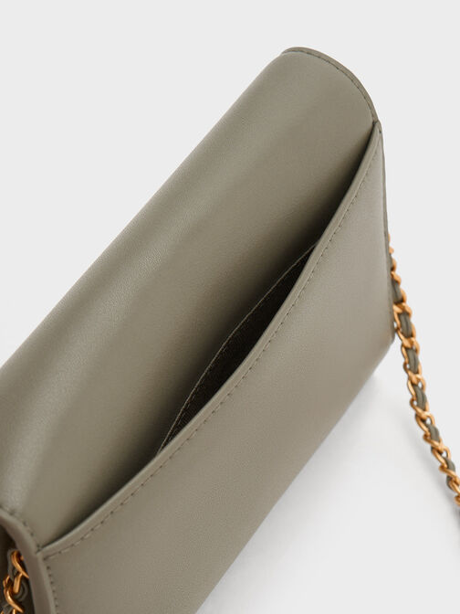 Magnetic Front Flap Long Wallet, Khaki, hi-res