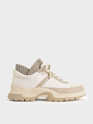 Two-Tone Chunky Trainers, Beige, hi-res