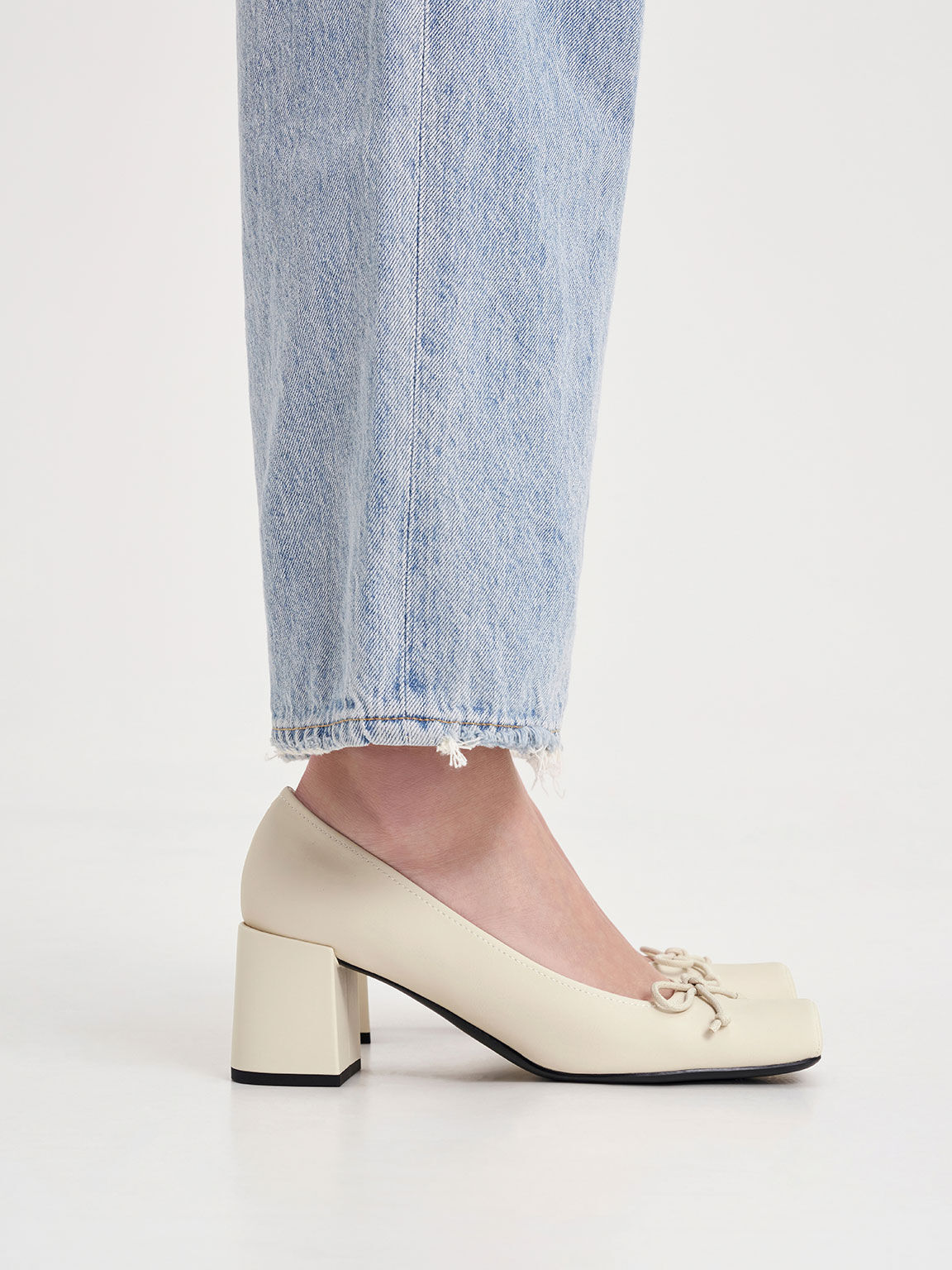 Bow Square-Toe Pumps, Chalk, hi-res