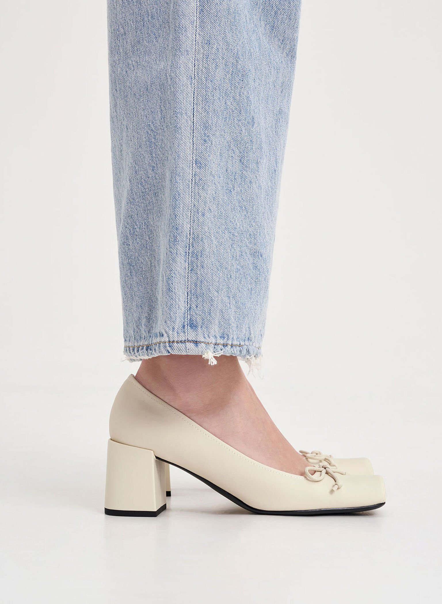 Bow Square-Toe Pumps, Chalk, hi-res