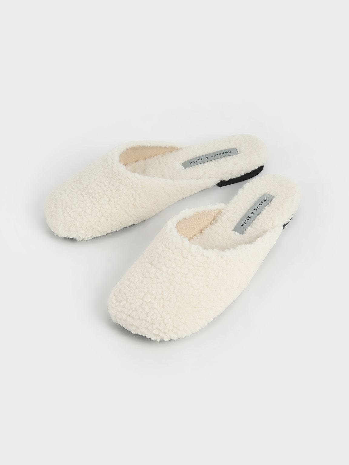 Recycled PET - Furry Flat Mules, Chalk, hi-res