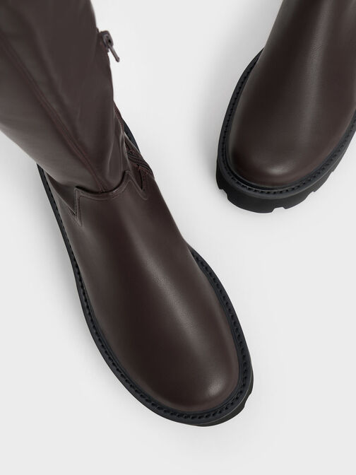 Chunky Platform Knee-High Boots, Dark Brown, hi-res
