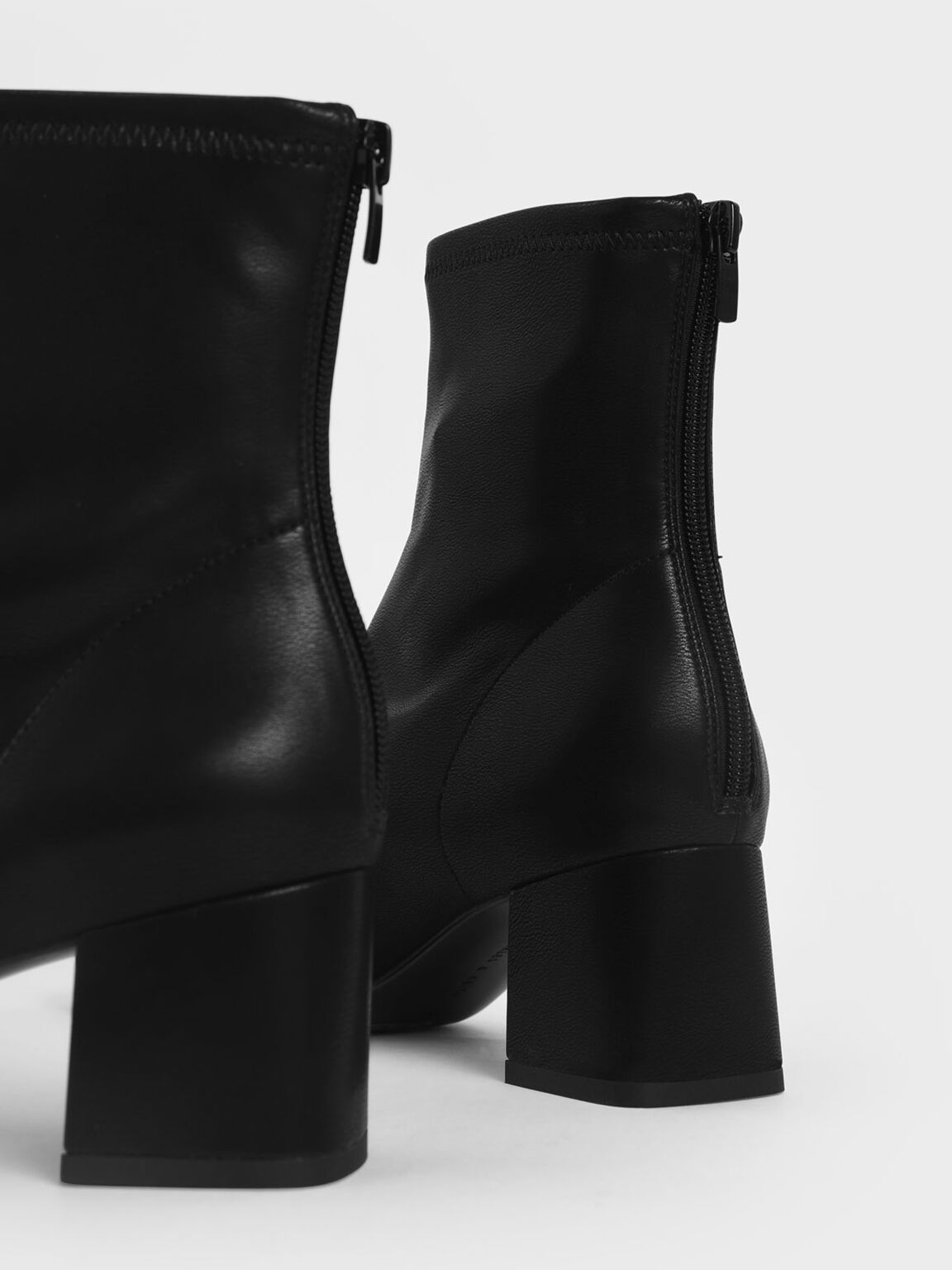 Stitch-Trim Block Heel Ankle Boots, Black, hi-res