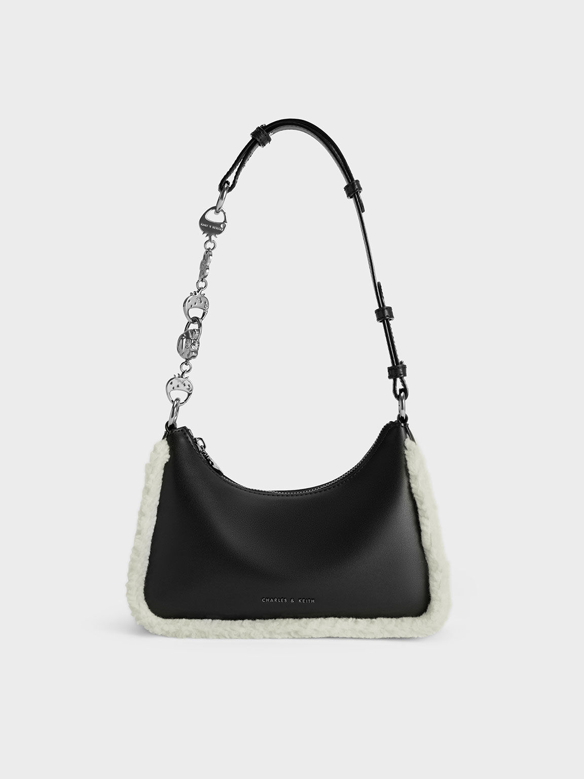 Lotso Fur-Trim Shoulder Bag, Black, hi-res