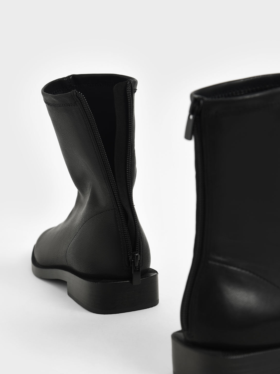 Square Toe Zip-Up Ankle Boots, Black, hi-res