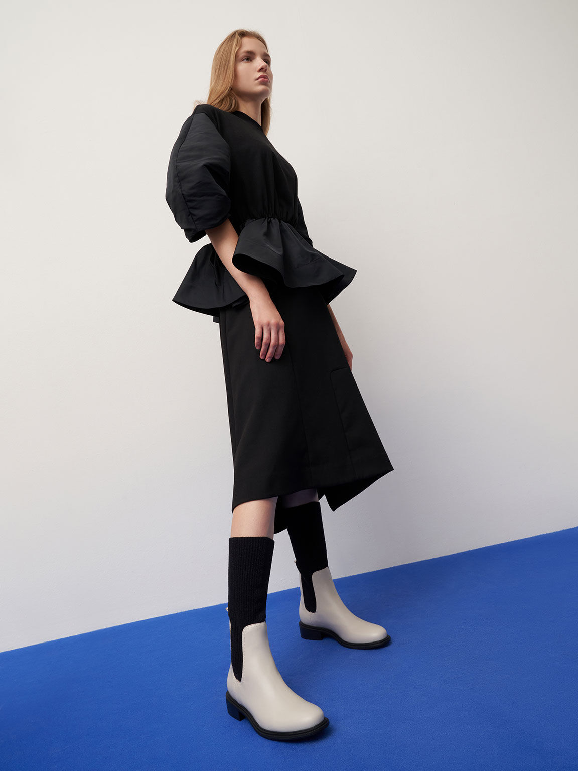 Knee-High Knitted Sock Boots, Multi, hi-res