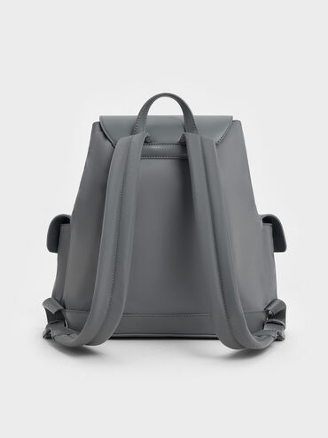 Mochila de nylon acolchada con cadena, Gris, hi-res
