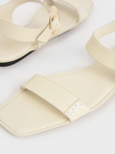 Leather Hammered Buckle Flats, Chalk, hi-res