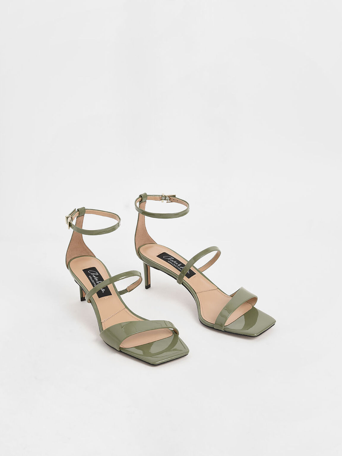 Patent Leather Strappy Heeled Sandals, Green, hi-res