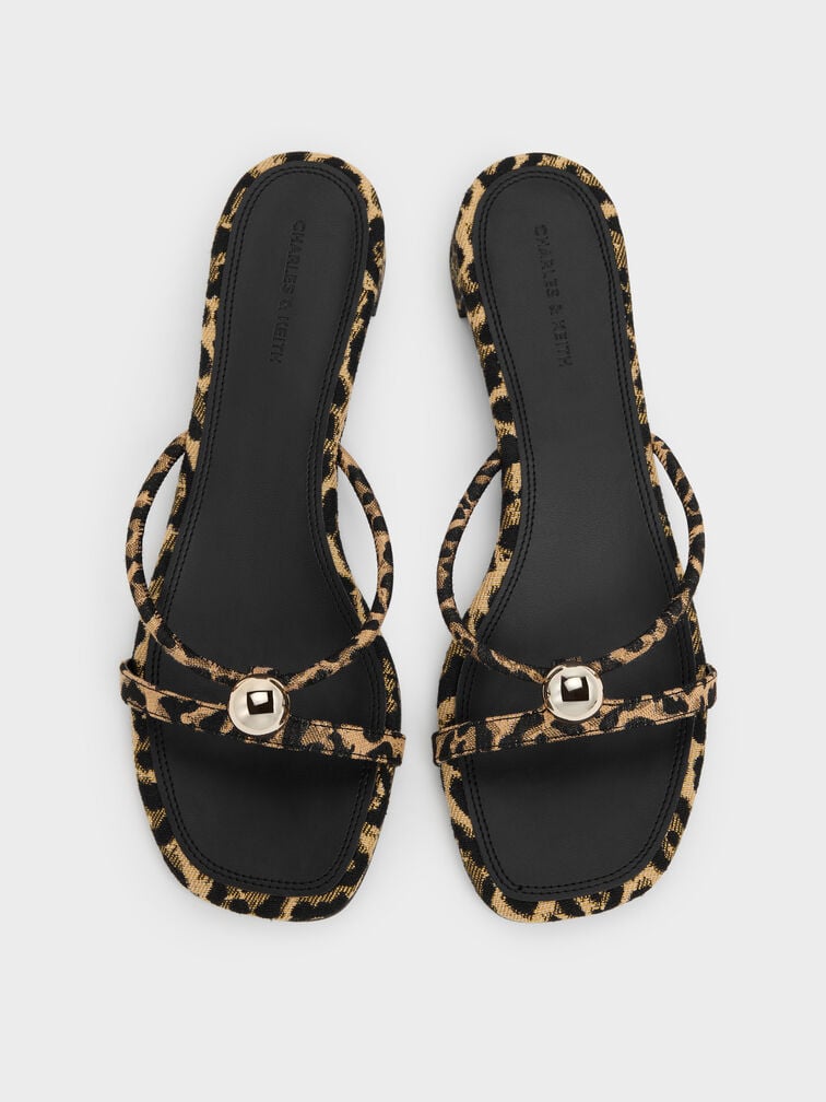 Sandalias de Tac&oacute;n Georgie con Esferas Met&aacute;licas y Estampado de Leopardo, Animal print natural, hi-res