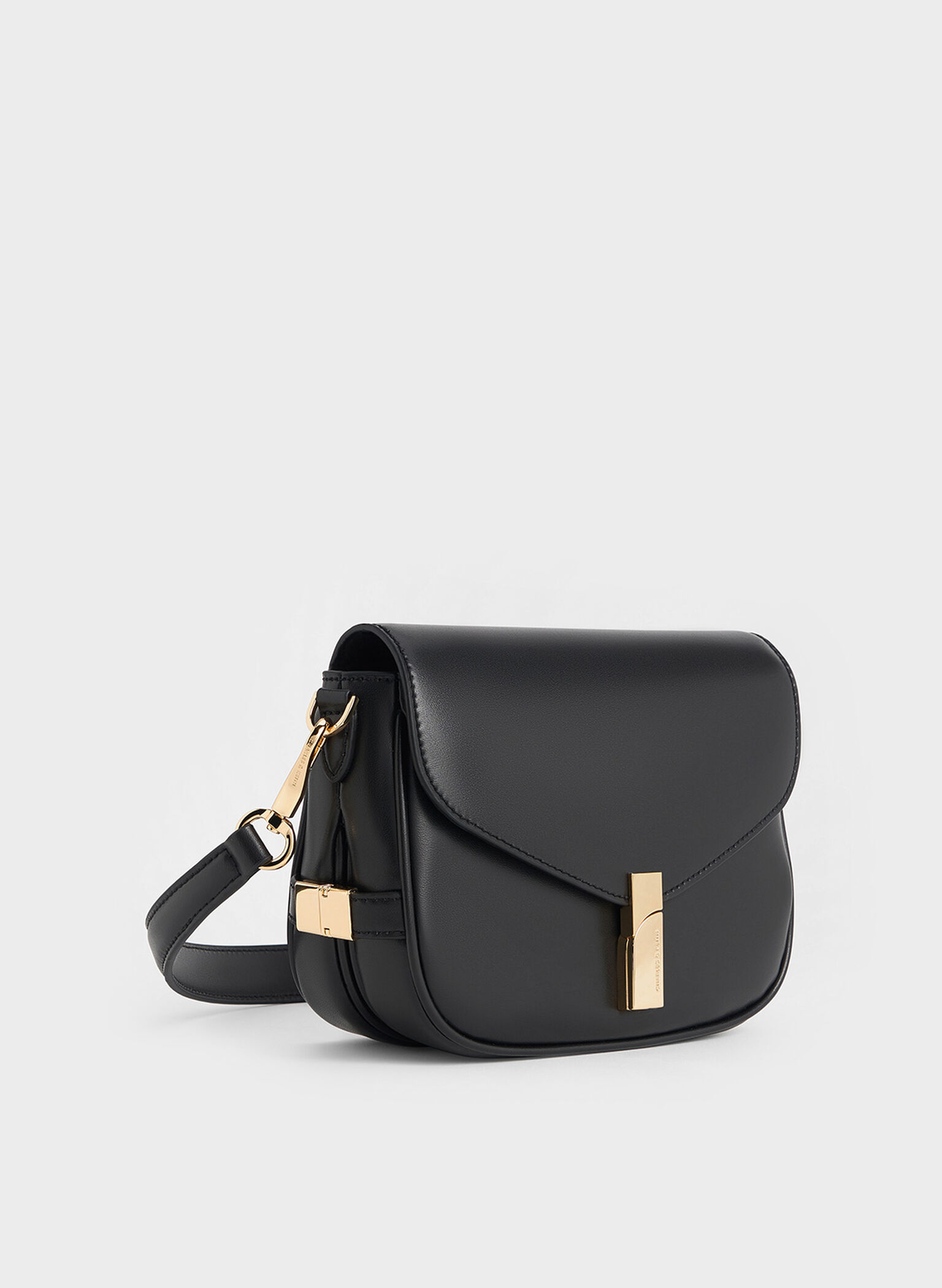 Aurelia Metallic-Accent Saddle Bag, Black, hi-res