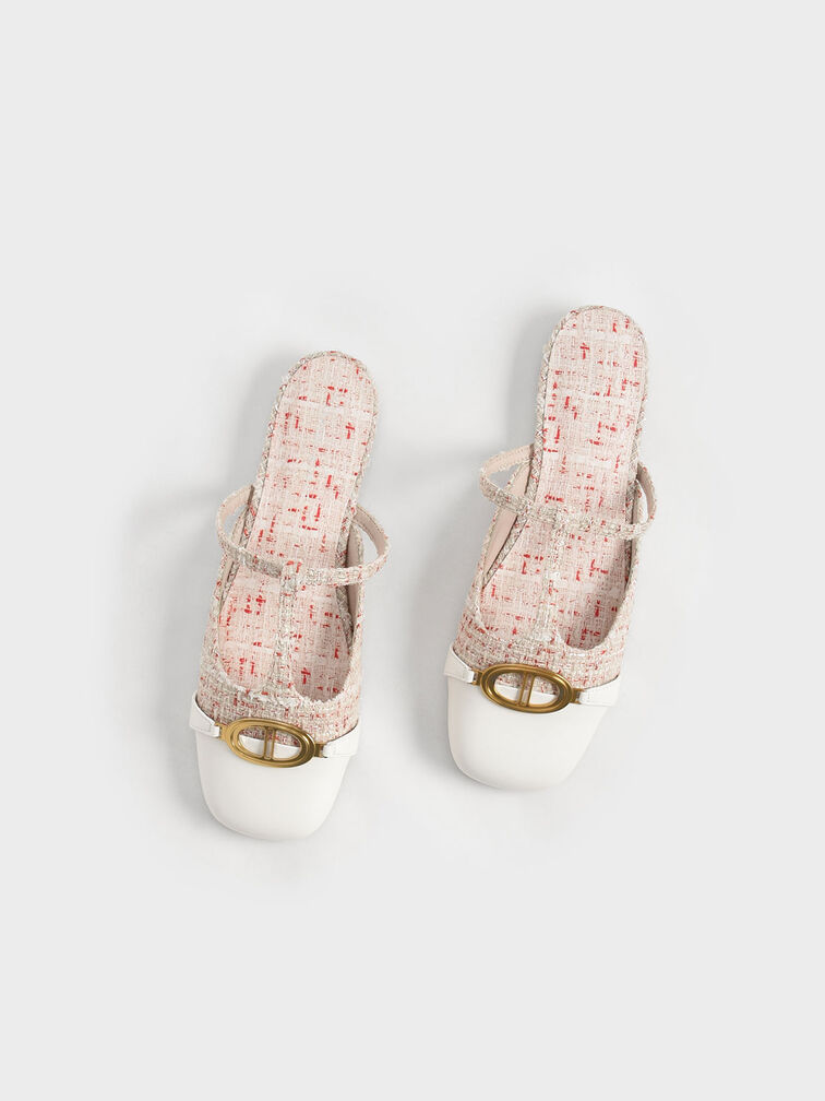 Metallic Accent Cut-Out Tweed Flat Mules, Cream, hi-res