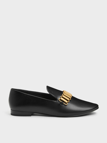 Metallic-Accent Loafers, Black, hi-res