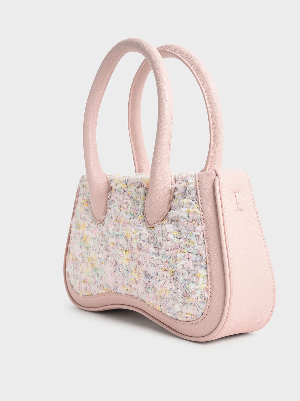 Micaela Tweed Quilted Sculptural Tote Bag, Light Pink, hi-res