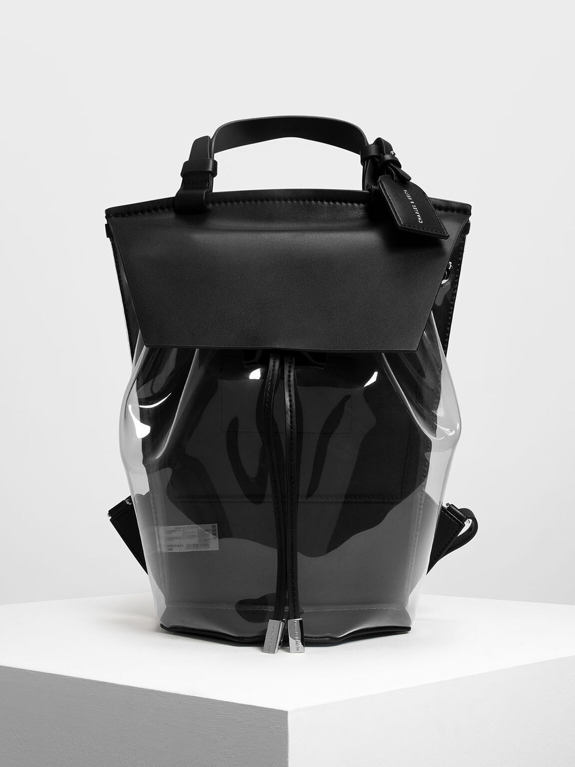 Black Vinyl Detail Backpack Charles Keith In