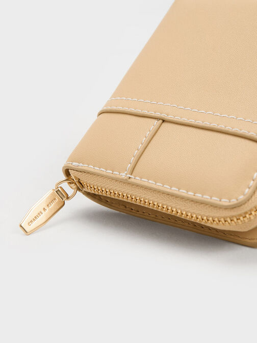 Cartera Anthea con cremallera y bordes en contraste, Beige, hi-res