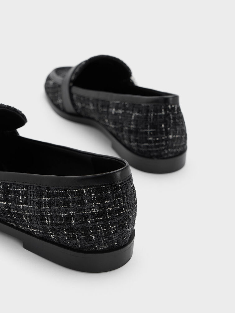 Tweed Crystal-Embellished Buckle Loafers, Multi, hi-res