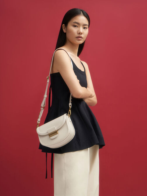 Embellished Saddle Bag, Cream, hi-res
