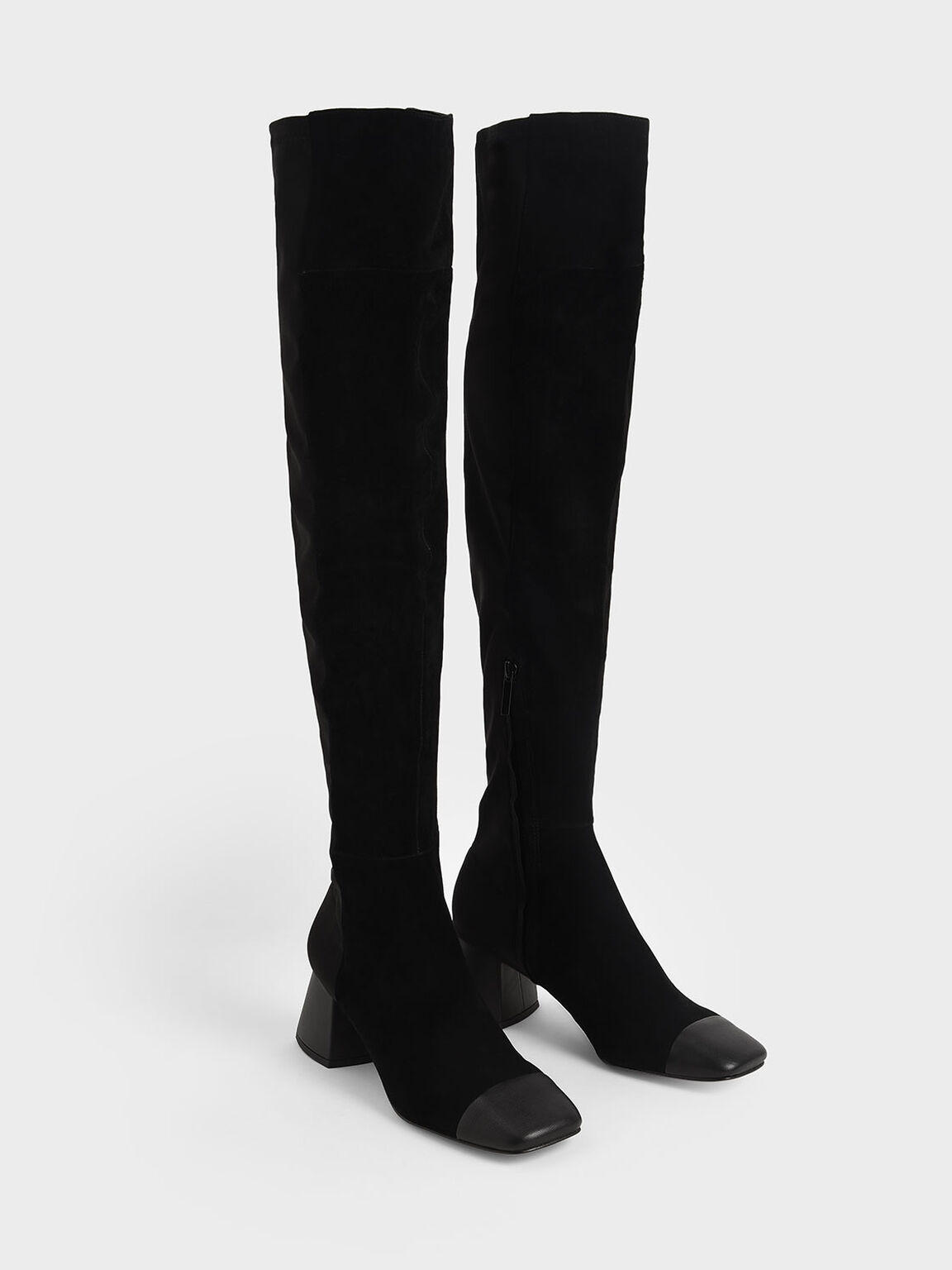 Leather & Kid Suede Thigh High Boots, Black, hi-res